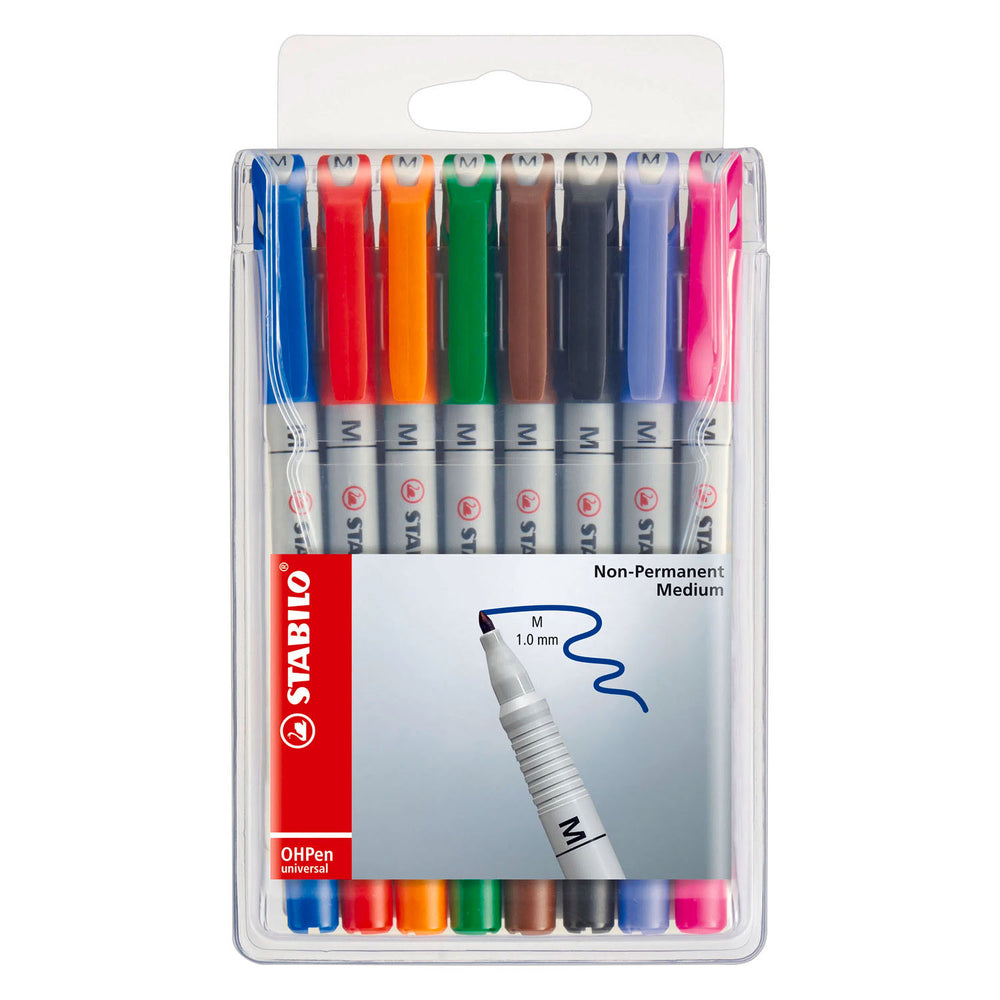 Stabilo ohpen medium uitwisbare marker in etui - 8dlg.