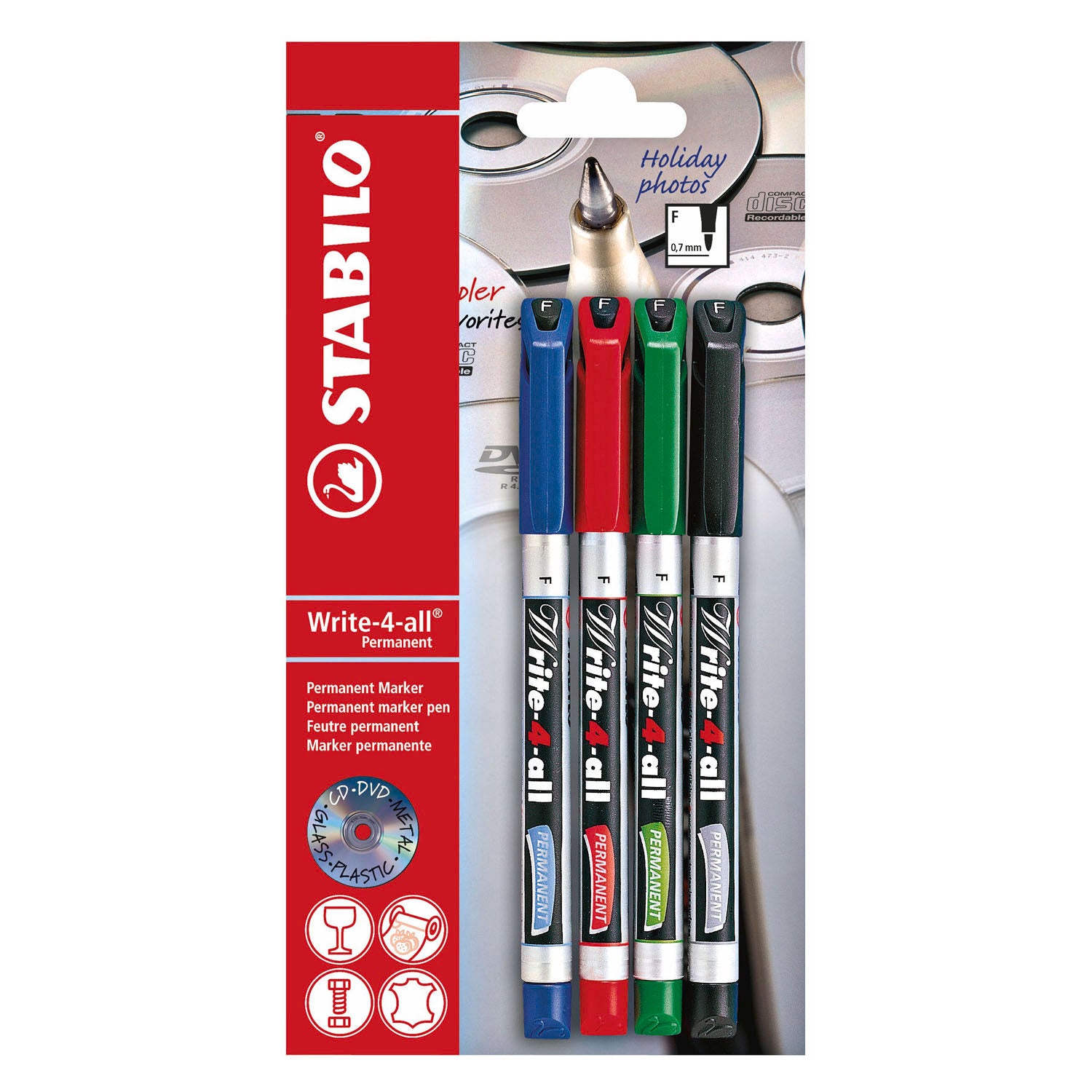 Stabilo write-4-all fijn (0,7mm) permanente marker - 4dlg.