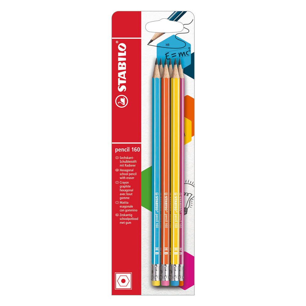 Stabilo pencil 160 hb grafietpotloden met gumtip - 6dlg.