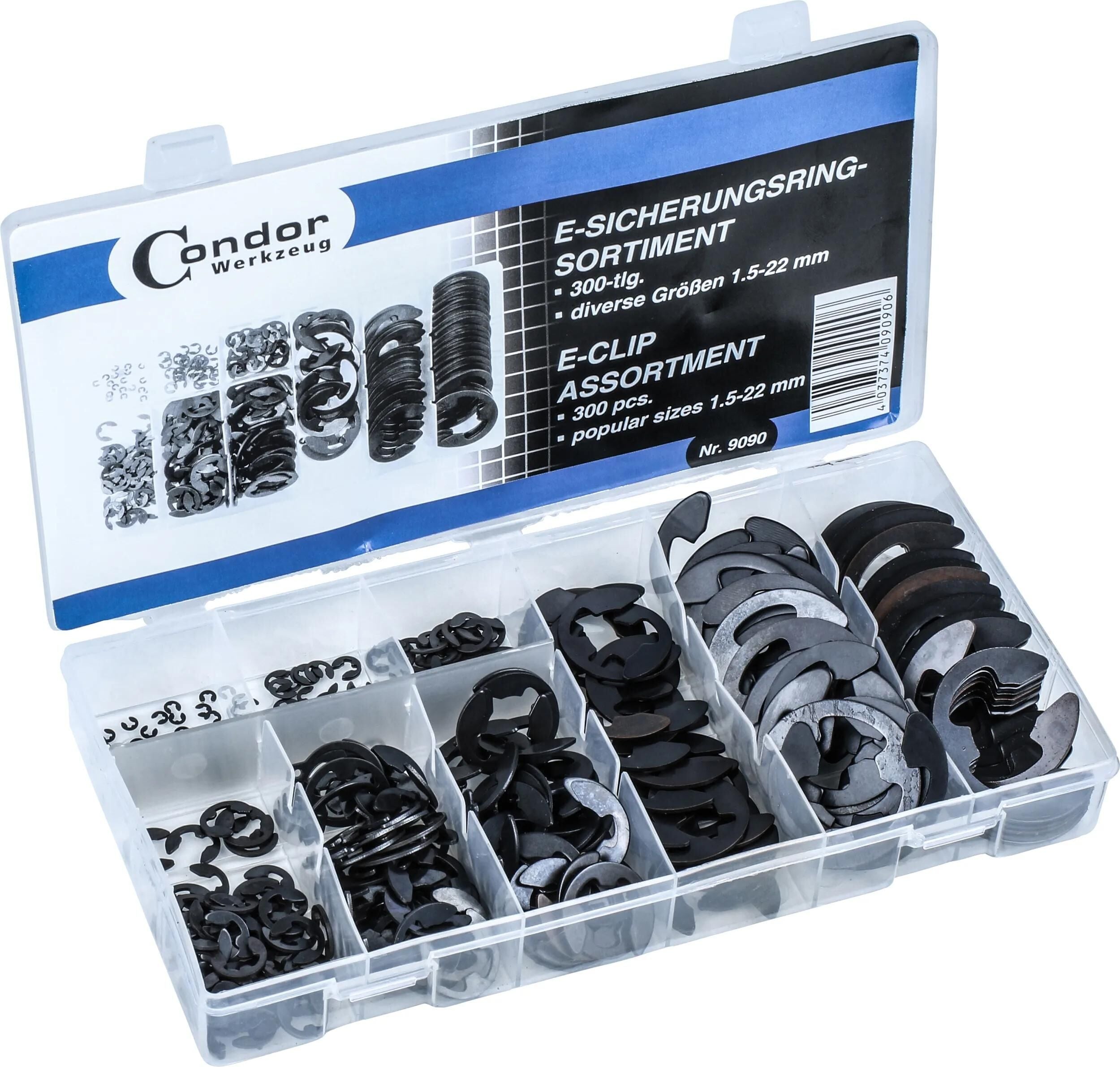 Condor sicherungsringsortiment 9090 e-circlips assortments 300 pcs., 1.5-22 mm