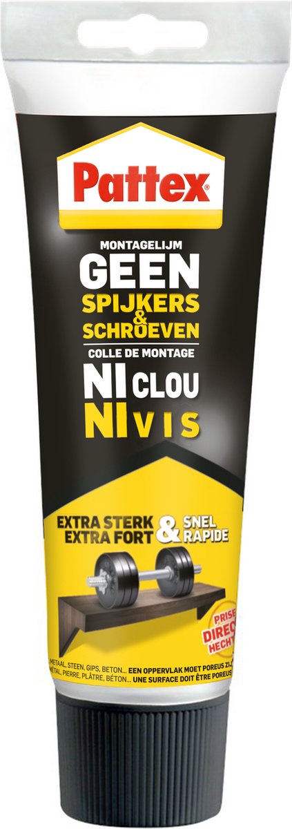 Pattex montagekit 250 g – geen spijkers schroeven – universale montgellijm binnen – extra sterk waterdicht – voor hout, metaal, steen meer