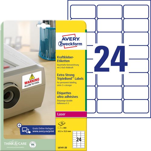 Avery multifunctionele etiketten zweckform l6141-20 480 stuks