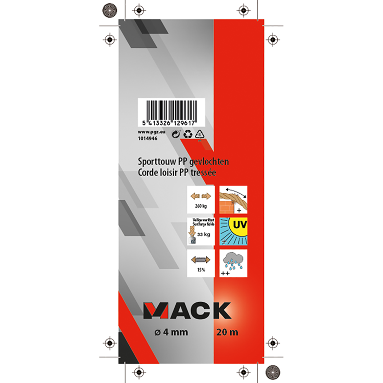Mack 1014946 - sporttouw pp gevlochten streng4mm 20m | 5 stuks