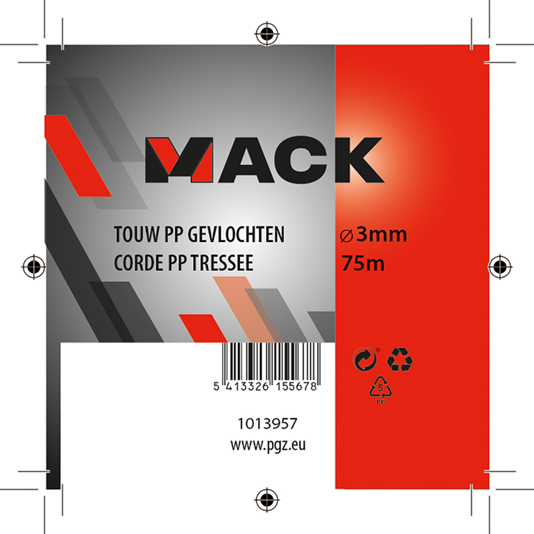 Mack 1013957 - pp gevlochten wit blauw bobijn3mm 75m | 5 stuks