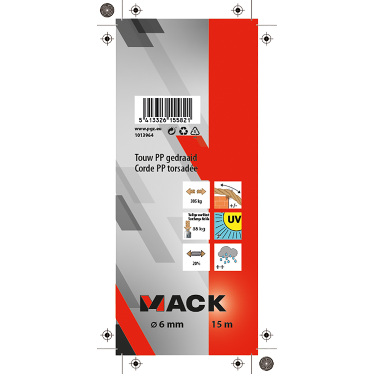 Mack 1013964 - pp gedraaid oranje streng 6mm 15m | 5 stuks