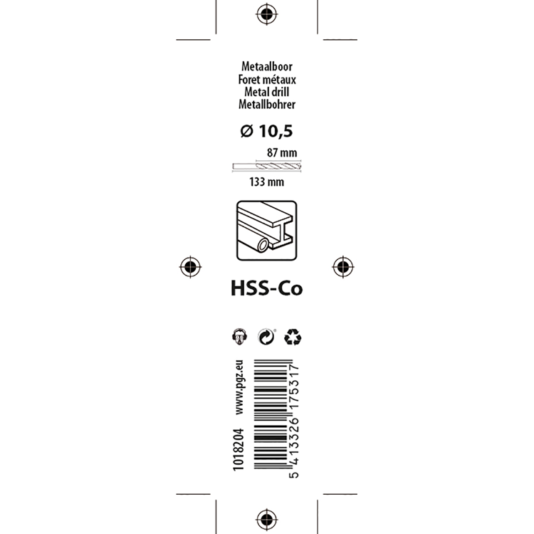 Mack 1018204 - metaalboor hss co5% din 338 ø 10,5 x 133 mm | 5 stuks
