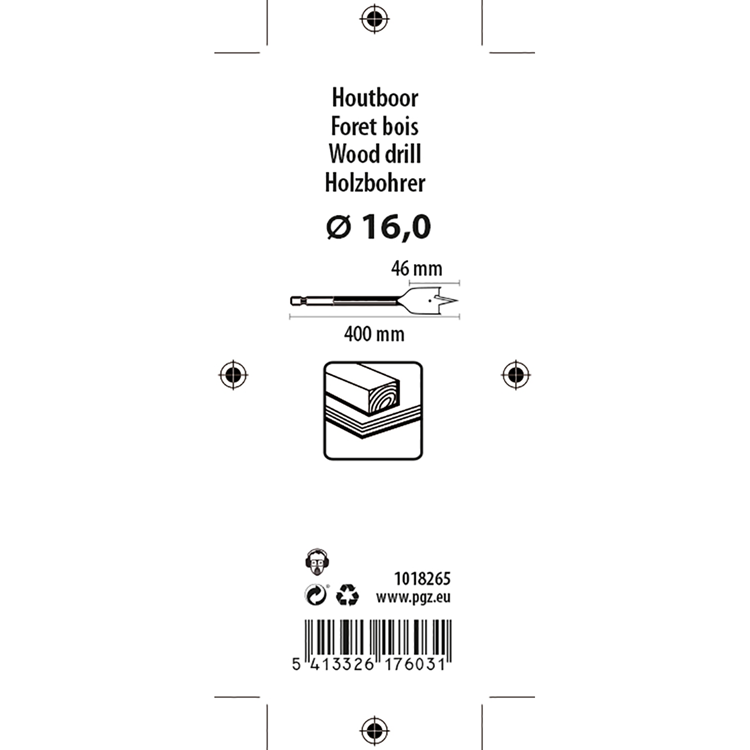 Mack 1018265 - platte houtboor din 7487 ø 16,0 x 400 mm | 5 stuks