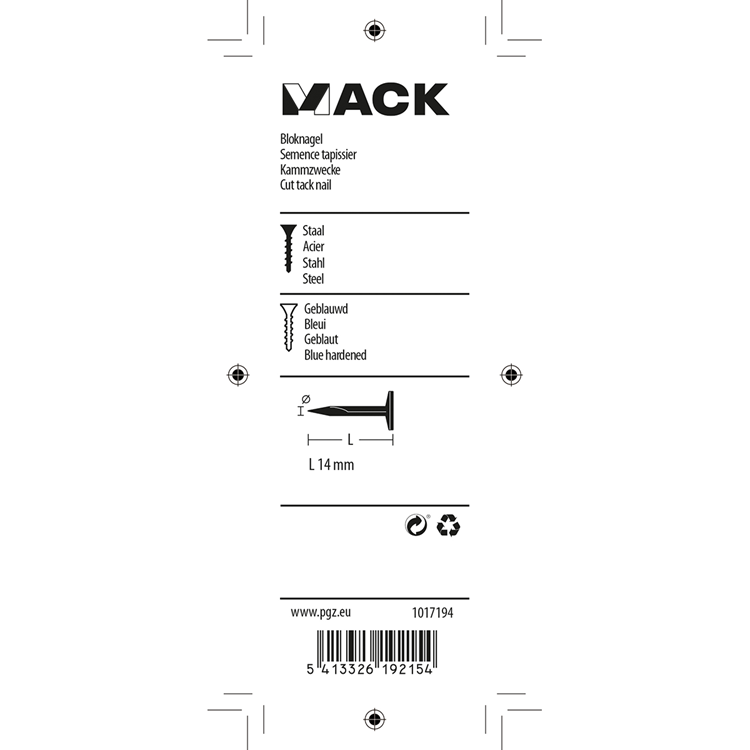 Mack 1017194 - bloknagel staal geblauwd 50 gr14 mm | 10 stuks