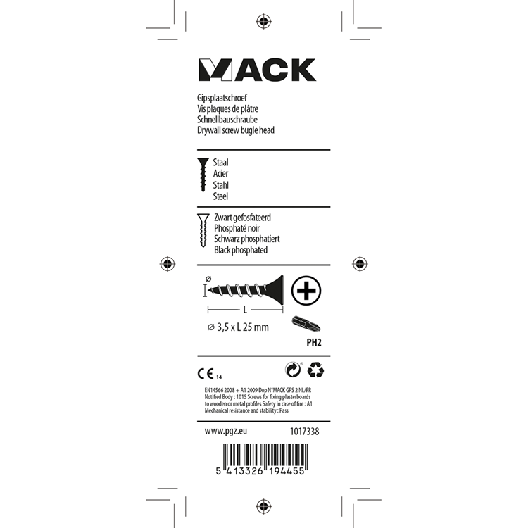 Mack 1017338 - gipsplaatschroef zwart gefosf. 30 st 3,5 x 25 mm | 10 stuks