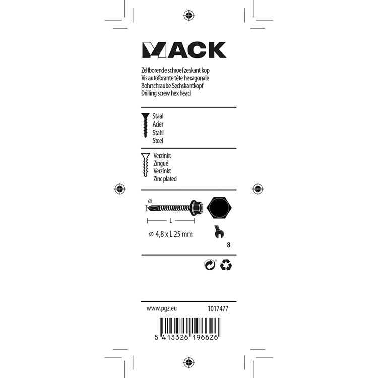 Mack 1017477 - zelfborende schroef zesk.kop verz. 20st 4,8 x 25 mm | 10 stuks