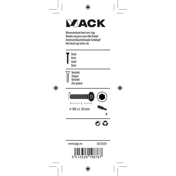 Mack 1017659 - binnenzeskant bout verz. kop verz. 6 st m6x30 | 10 stuks