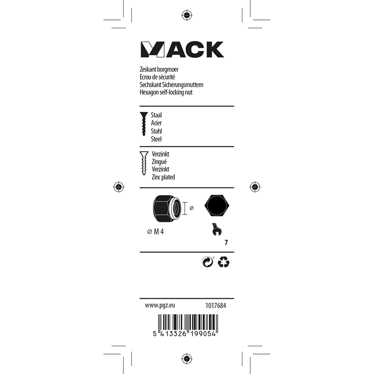 Mack 1017684 - zeskant borgmoer staal verzinkt 20 st m4 | 10 stuks