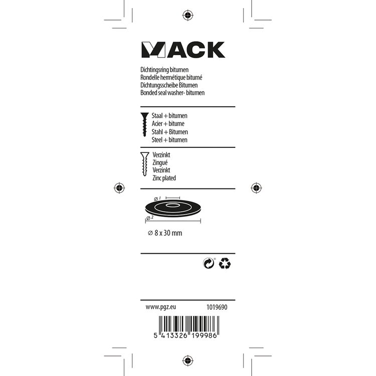 Mack 1019690 - dichtingsring bitumen verzinkt6 st 8 x 30 mm | 10 stuks