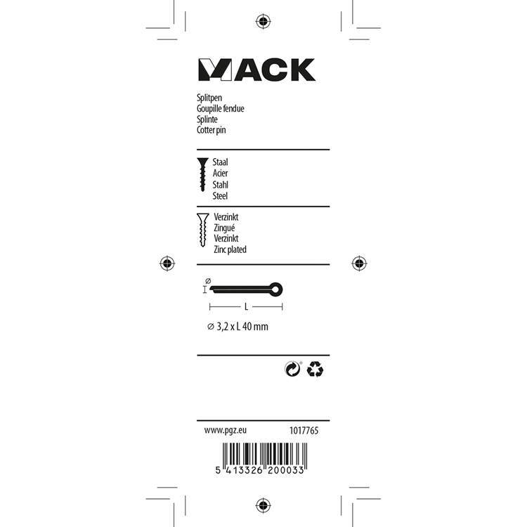 Mack 1017765 - splitpen staal verzinkt 12 st 3,2 x 40 mm | 10 stuks