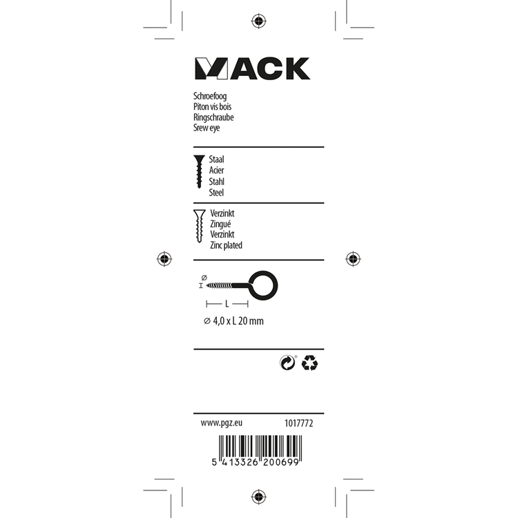 Mack 1017772 - schroefoog staal verzinkt 10st 4,0 x 20 mm | 10 stuks