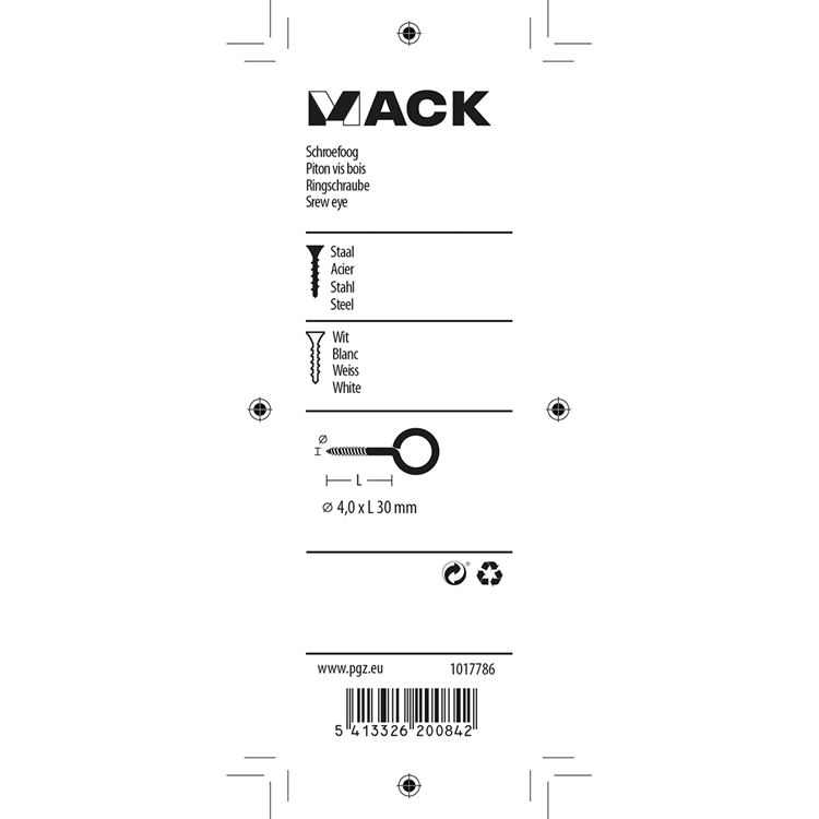 Mack 1017786 - schroefoog staal wit 4 st 4,0 x 30 mm | 10 stuks