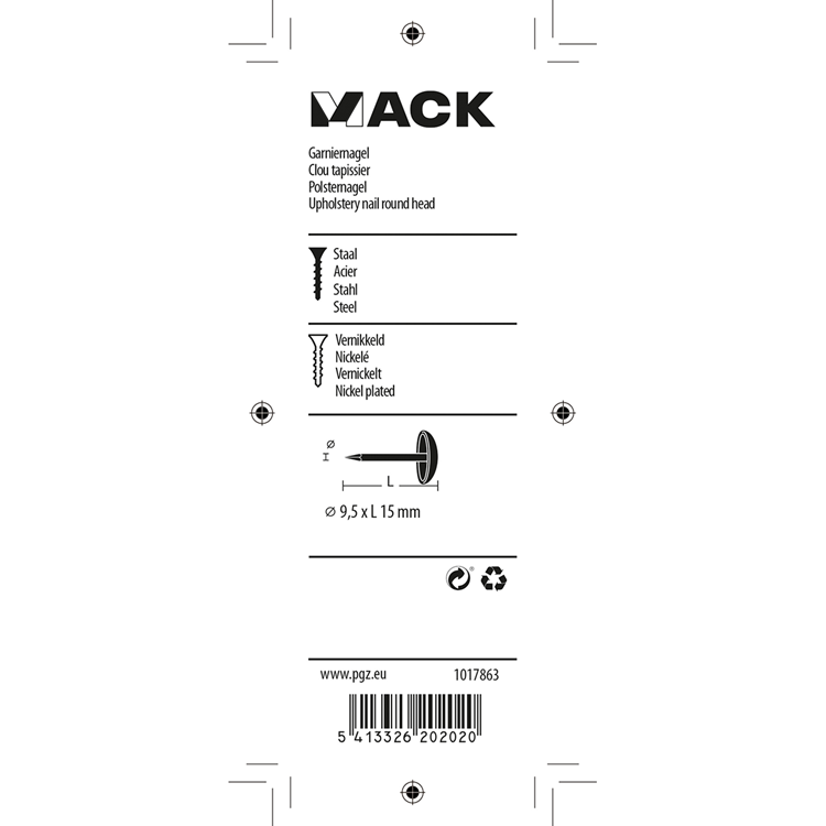 Mack 1017863 - garniernagel staal vernikkeld 40 st 9,5 x 15 mm | 10 stuks