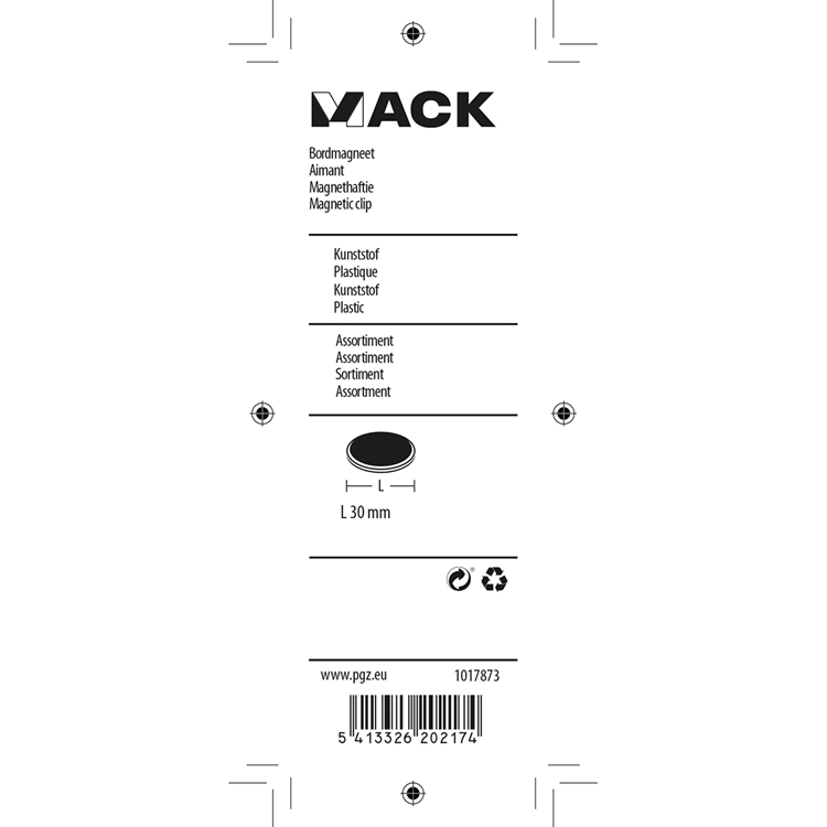 Mack 1017873 - bordmagneet kunststof assortiment 5 st 30 mm | 10 stuks