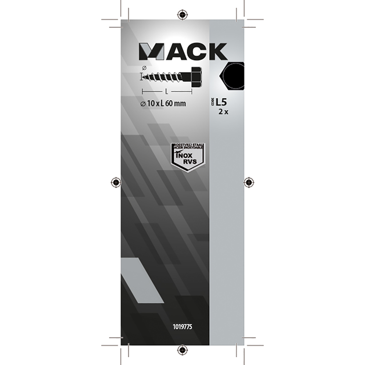 Mack 1019775 - houtdraadbout roestvrijstaal 2st 10 x 60 mm | 10 stuks