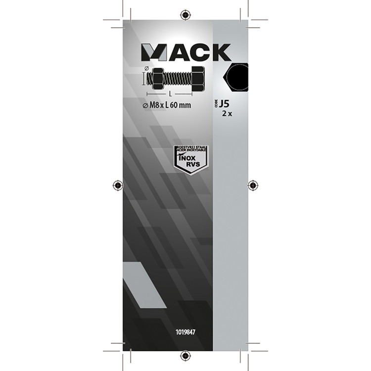 Mack 1019847 - tapbout + moer roestvrijstaal 2 st m8x60 | 10 stuks