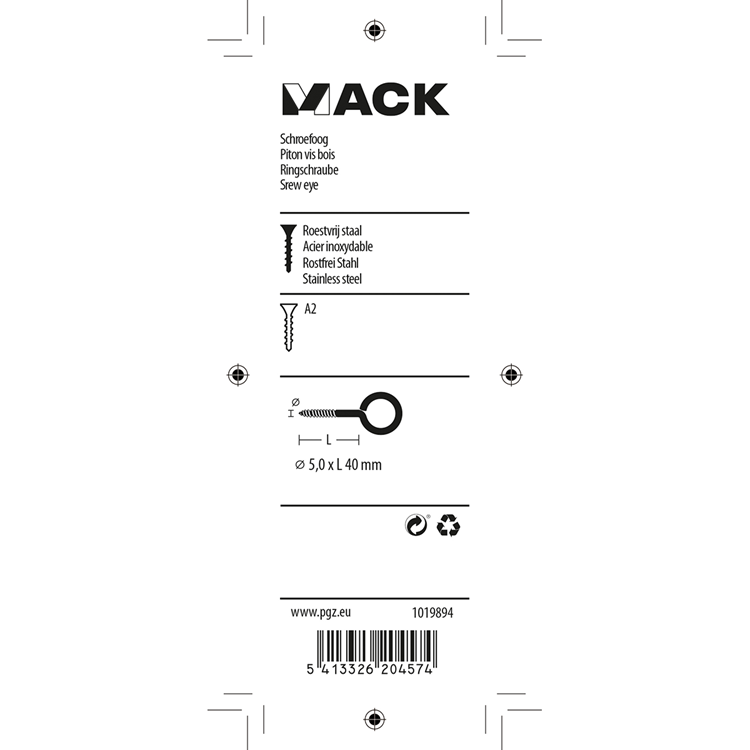Mack 1019894 - schroefoog roestvrijstaal 2 st 5,0x40 mm | 10 stuks
