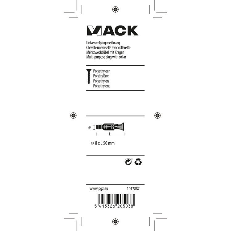 Mack 1017887 - universeelplug met kraag polyethyl.12st 8 x 50 mm | 5 stuks