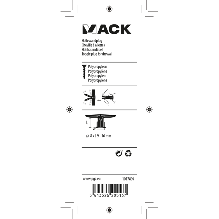 Mack 1017894 - hollewandplug nylon 4 st tb | 10 stuks