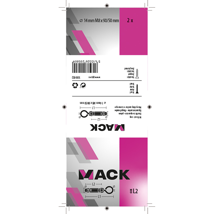 Mack 1019952 - keilbout schroefoog verzinkt2 st m8x90 14x50 | 5 stuks
