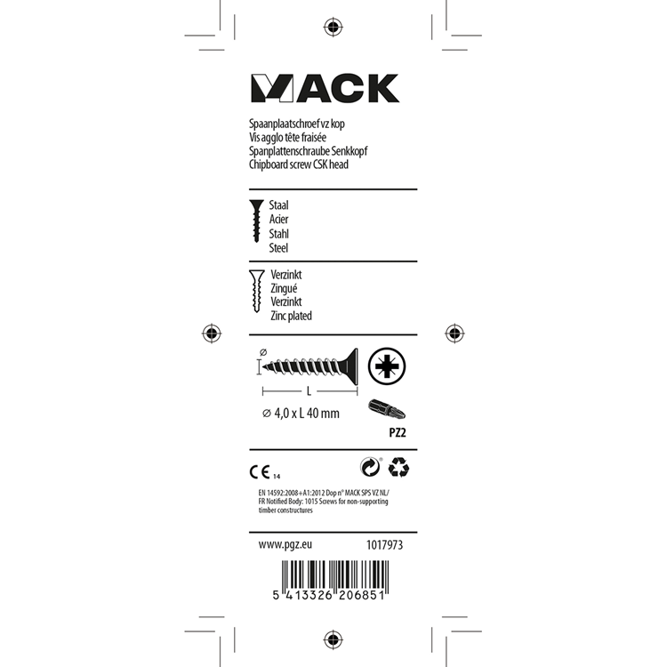 Mack 1017973 - spaanplaatschroef vz kop geelverz. 40st 4,0 x 40 mm | 5 stuks