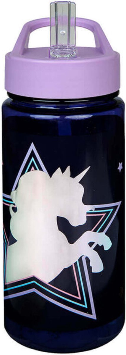 Undercover drinkfles eenhoorn 500ml met rietje en bpa-vrij kunststof.