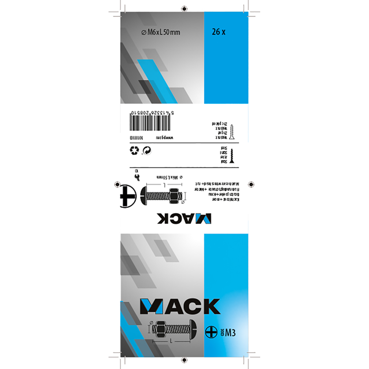 Mack 1018103 - kachelbout + moer staal verzinkt 26 st m6 x 50 mm | 5 stuks
