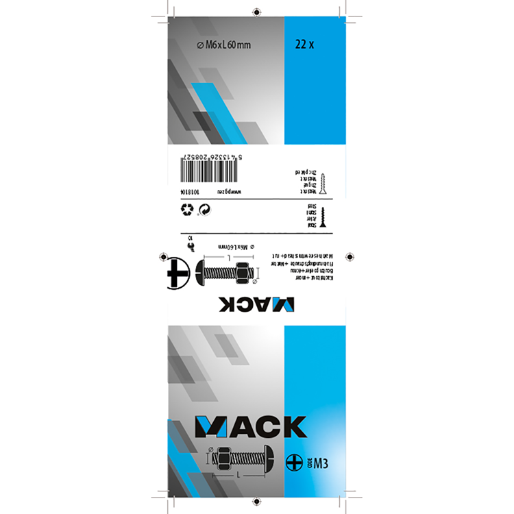 Mack 1018104 - kachelbout + moer staal verzinkt 22 st m6 x 60 mm | 5 stuks