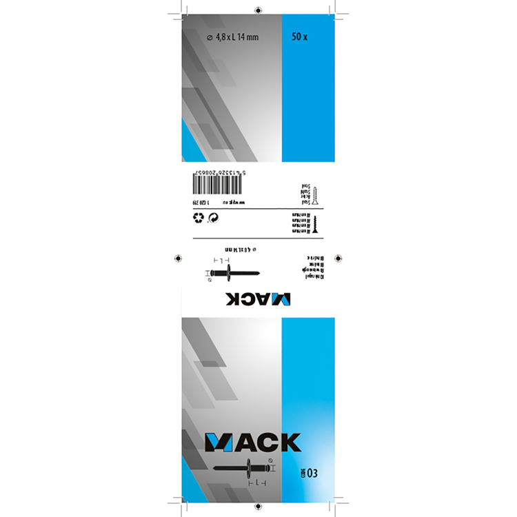 Mack 1020319 - 50 blindnieten alu brede kop 4,8x14mm | 3 stuks
