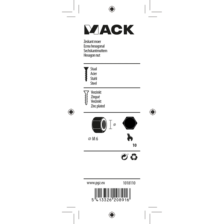 Mack 1018110 - zeskant moer staal verzinkt 100 st m 6 | 5 stuks