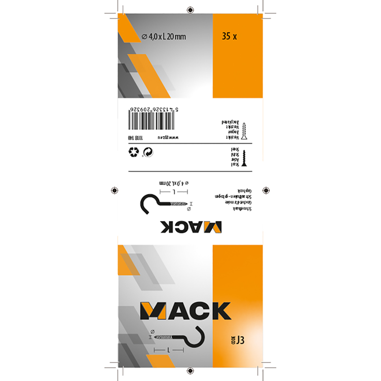 Mack 1018140 - schroefhaak staal verzinkt 35 st 4,0 x 20 mm | 5 stuks