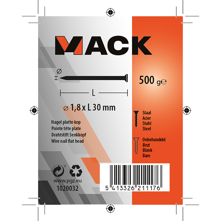Mack 1020032 - nagel platte kop 500 gr 1,8 x 30 mm | 10 stuks