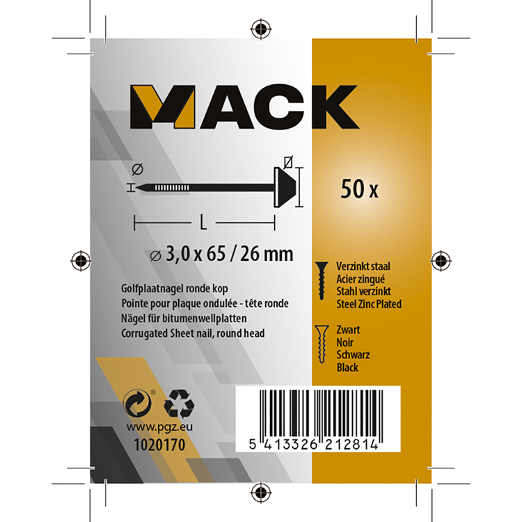 Mack 1020170 - golfplaatnagel 50 st 3.0x65 26mm | 5 stuks
