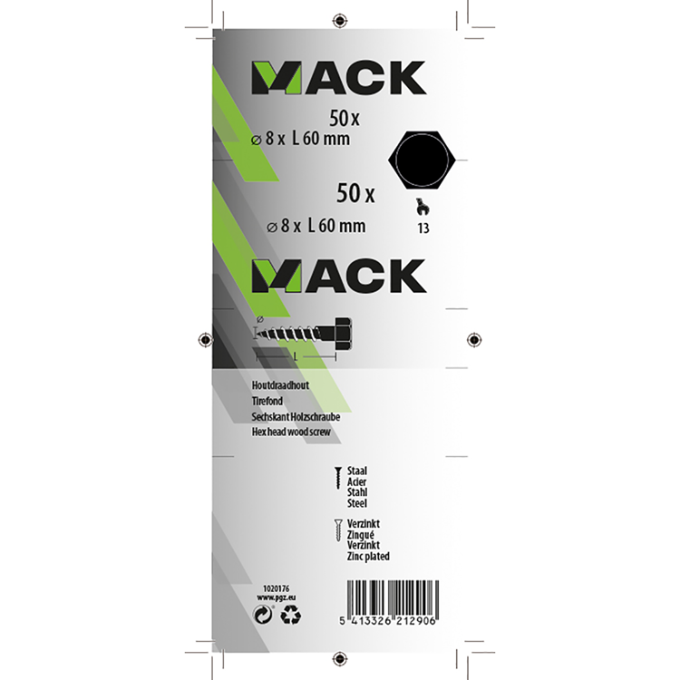 Mack 1020176 - houtdraadbout verzinkt 50 st 8 x 60 mm | 3 stuks