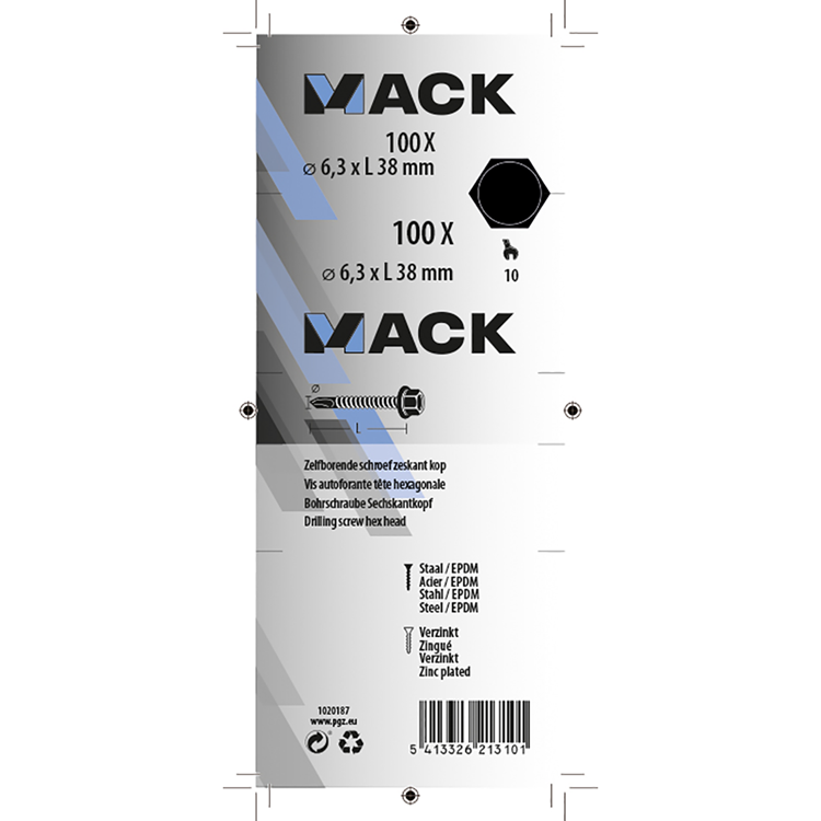 Mack 1020187 - zelfbor.schroef zeskt kop epdm-vz 100st 6,3 x 38 mm | 2 stuks
