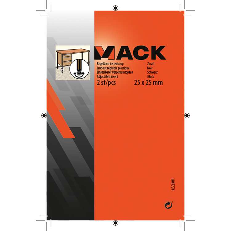Mack 1047774 - regelbare insteekdop zwart 25 x 25 mm 2 st pcs | 6 stuks