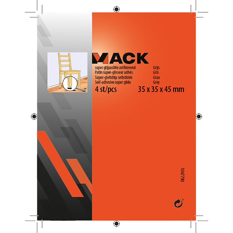 Mack 1047790 - super glijpastille zelfklevendgrijs 35x35x45 mm 4 st pcs | 12 stuks
