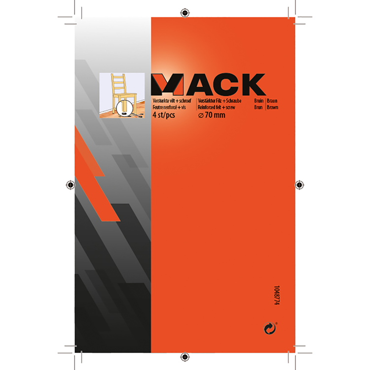 Mack 1048774 - versterkte vilt + schroef bruin ø 70 mm 4 st pcs | 6 stuks