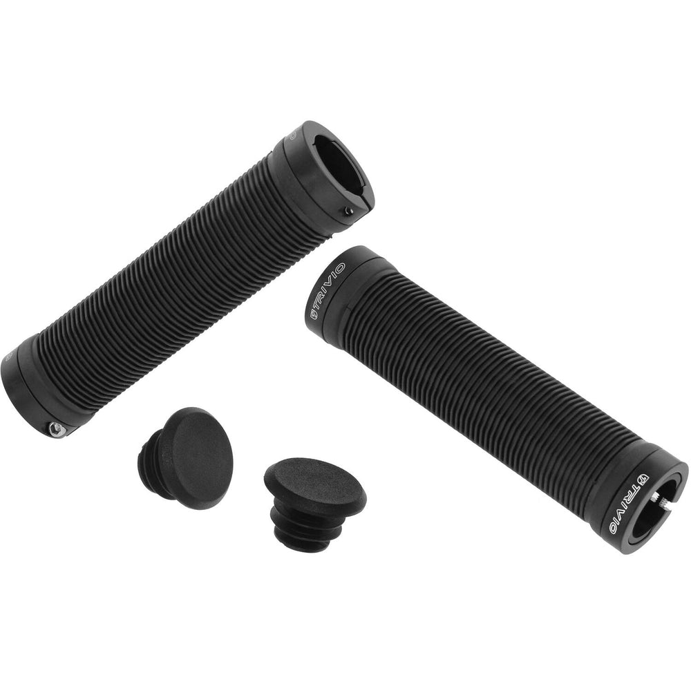 Trivio - fiets handvatten geribbeld grip zwart + lock-on zwart