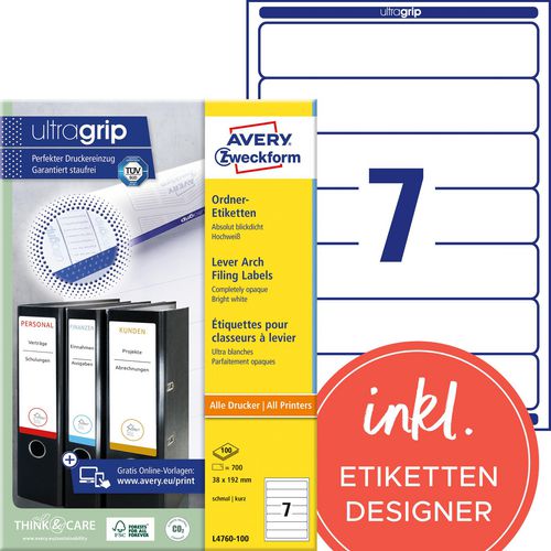 Avery ordnerrugetiketten l4760-100 38mm wit mat