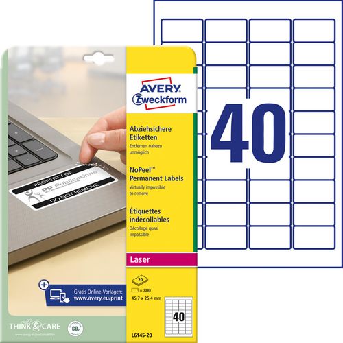 Anti-fraude etiketten avery l6145-20 permanent klevend