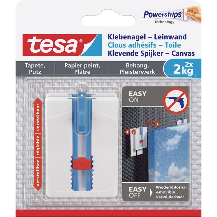 Tesa ® verstelbare nagel voor behang pleisterwerk - ideaal voor canvas - tot 2 kg spijker - verwijderbaar