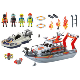 Playmobil 70140 redding op zee: brandbestrijdings missie met reddingscruiser