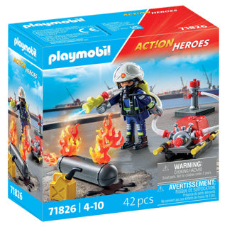Playmobil action heroes brandweerman met waterpomp - 71826