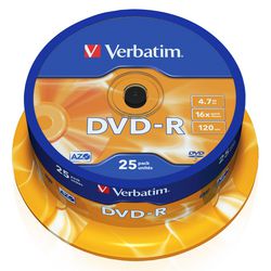 Dvd-r spindel 4,7gb verbatim 16x 25 stuk