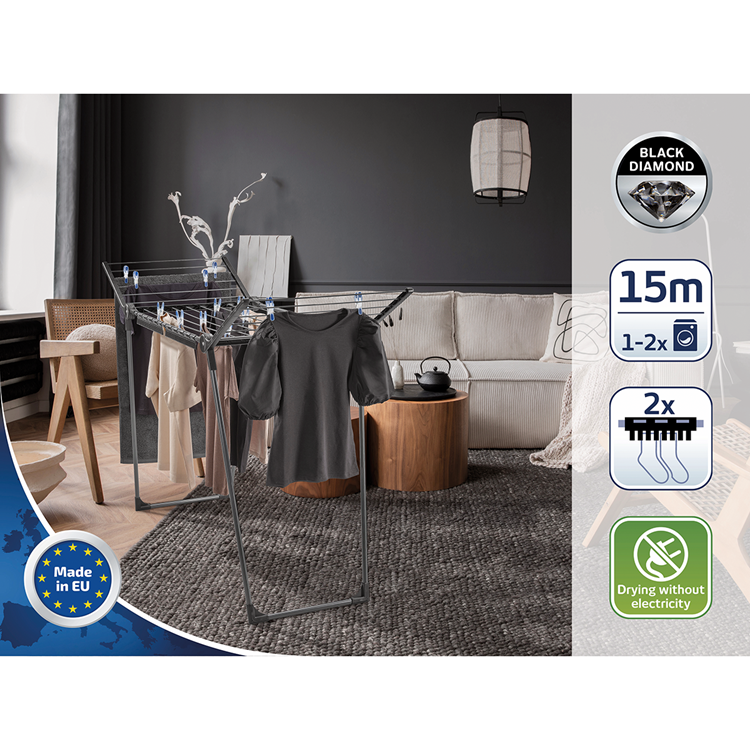 Leifheit droogrek pegasus - 150 solid slim - black - antraciet